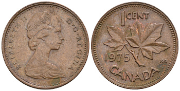 Канада 1 цент 1975 Елизавета II (1952-2022), кленовый лист KM 59.1 бронза 4609-142