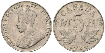 Канада 5 центов 1924 Георг V (1910-1936) KM 29 никель 4364-2833