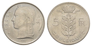 Бельгия 5 франков 1969 Belgique, Бодуэн I (1951-1993) KM 134 медно-никель 4539-155