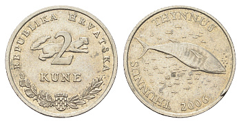 Хорватия 2 куны 2006 тунец, четный год KM 21 медь цинк никель    4660-415