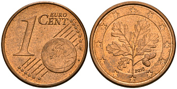 ФРГ 1 евроцент 2010 J KM 207 сталь плакированная медью 4136-353