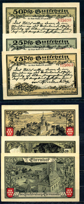 Кала (Тюрингия) полный набор из 3 нотгельдов (25, 50 и 75 пфеннигов) 1921 Mehl Grabowski 668.6b бумага 7555-58-4-2