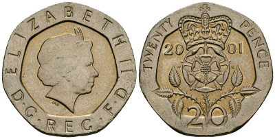 Великобритания 20 пенсов 2001 Елизавета II (1952-2022) KM 990, Spink 4630 (G3) медно-никель 4544-631