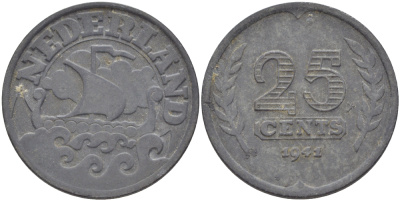 НИДЕРЛАНДЫ 25 ЦЕНТОВ 1941 KM 174 цинк 83-215