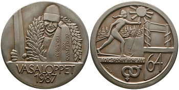 Швеция медаль ND (1987) Васалоппет - массовая лыжная марафонская гонка в 1987 году, вес 56,5 гр, диаметр 44 мм  серебро  UNC  01-238-22