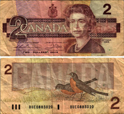 Канада 2 доллара 1986 подпись THIESSEN-CROW Pick 94 b  бумага   435-27-1-2