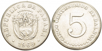 Панама 5 сентесимо 1968 KM 23.2 медно-никель 261-455