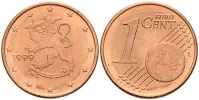 Финляндия 1 евроцент 1999  KM 98 сталь плакированная медью  UNC  4160-361