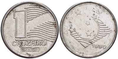 Бразилия 1 крузейро 1990 KM 617 нержавеющая сталь 201-751