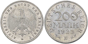 ГЕРМАНИЯ 200 МАРОК 1923 E KM 35, J. 304, Weege 22 алюминий 261-816