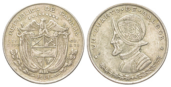 Панама 1/4 бальбоа 1961 KM 25 серебро 4624-217