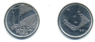 Бразилия 1 крузейро 1990 KM 617 нержавеющая сталь aUNC 93-742