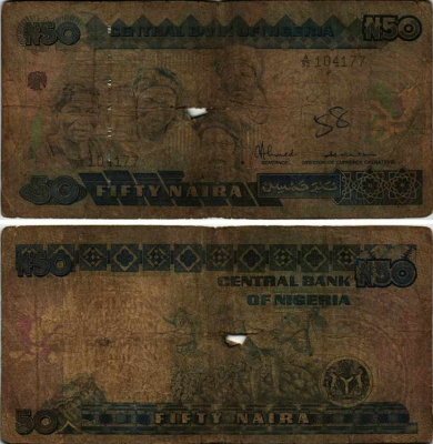 Нигерия 50 найра ND (1991-2000) жители Нигерии, подпись 8 Pick 27 a бумага 6299-66-1-2
