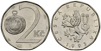 Чехия 2 кроны 1993 KM 9 сталь плакированная никелем 4167-935