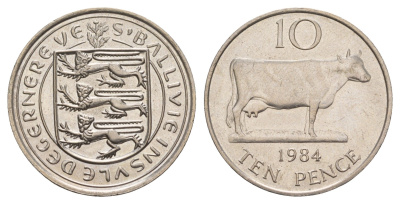 Гернси 10 пенсов 1984 Гернсийская корова KM 30 медно-никель UNC 4660-155
