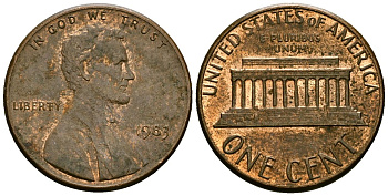 США 1 цент 1983 Линкольн KM 201b цинк плакированный медью 4136-234