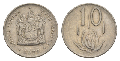 ЮАР 10 центов 1977 герб, цветок алоэ KM 85 никель 4598-1268