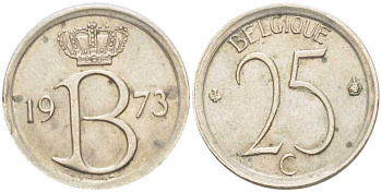 БЕЛЬГИЯ 25 САНТИМОВ 1973 BELGIQUE KM 153.1 медно-никель 201-1269