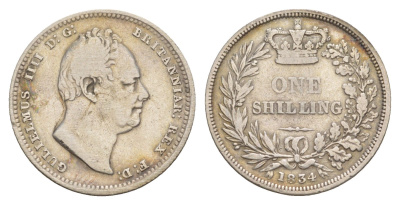 Великобритания 1 шиллинг 1834 Вильгельм IV (1830-1837) KM 713, Spink 3835 серебро 1526-442