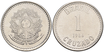 Бразилия 1 крузадо 1986 KM 605 нержавеющая сталь UNC 87-525