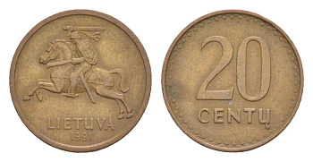 Литва 20 центов 1991 KM 89 бронза 4632-614