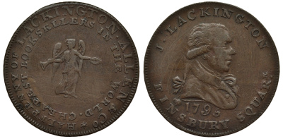 Великобритания 1/2 пенни  1795 Миддлсекс, Джеймс Лакингтон - продавец книг  Dalton & Hamer 357, Atkins 253 медь 1523-944