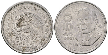 Мексика 50 песо 1990 Mo KM 495a нержавеющая сталь 186-913