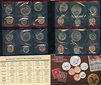 США официальные наборы из 10 монет и 2 жетонов монетного двора 1990 D, P, Джон Кеннеди KM MS 154   UNC  8-2-01-02