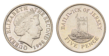 Джерси 5 пенсов 1998 башня Сеймур, Елизавета II (1952-2022) KM 105 медно-никель UNC 4647-751
