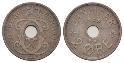 Дания 2 эре 1929 N, Кристиан X (1912-1947) KM 827 бронза 4701-732
