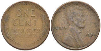 США 1 ЦЕНТ 1951 D, ЛИНКОЛЬН KM А132 медь цинк 218-556
