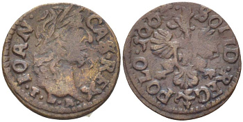 Польша 1 солид (шелаг, шиллинг) 1666 Ян II Казимир Ваза (1649-1668), боратынка, вес 1,3 гр. KM 110 медь 66-222