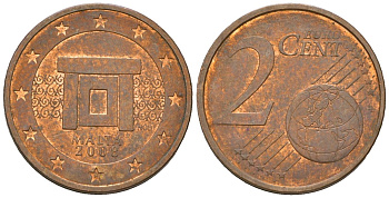 Мальта 2 евроцента 2008 F KM 126 сталь плакированная медью 4548-144