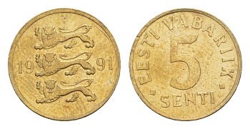 Эстония 5 сентов 1991 KM 21 латунь UNC 4644-1268