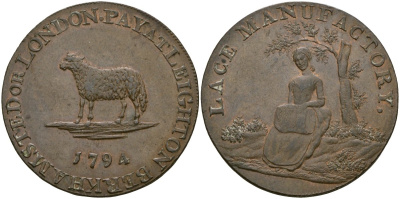 Великобритания, Бедфордшир 1/2 пенни 1794 токены Кондера Dalton & Hamer 3, Atkins 2 медь 000-000