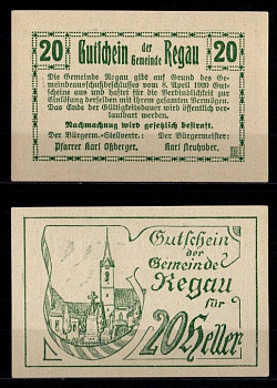Австрия, Регау 20 геллеров 1920 Jaksc/Pick JPR0825-20 бумага UNC (пресс) 2193-40-1-1