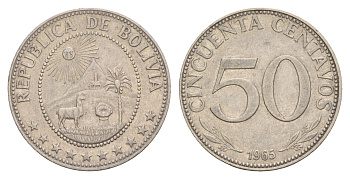 Боливия 50 сентаво 1965 KM 190 сталь плакированная никелем 4654-624