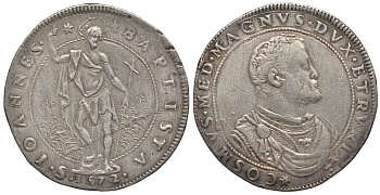 Тоскана 1 пиастр 1572 великий герцог Тосканский Козимо I Медичи (1536-1574), R3 Dav. 8383 серебро 10-016-01