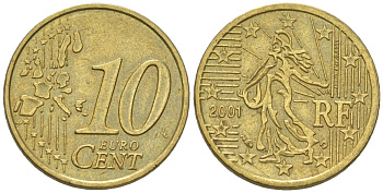 Франция 10 евроцентов 2001 KM 1285 нордик 4580-424