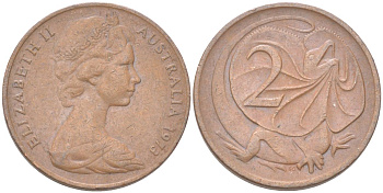 Австралия 2 цента 1973 Елизавета II (1952-2022), плащеносная ящерица KM 63 бронза 4621-1067