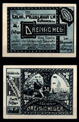 Австрия, Меггенхофен 30 геллеров 1921 Jaksc/Pick 0603-IId-30 бумага UNC (пресс) 2193-22-3-1