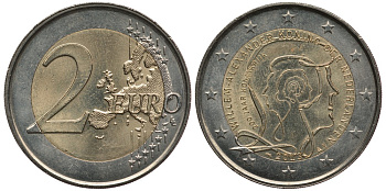 НИДЕРЛАНДЫ 2 ЕВРО 2013 200 ЛЕТ КОРОЛЕВСТВУ KM 324 биметалл 4178-427