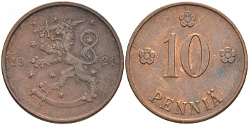 Финляндия 10 пенни 1921 республика (1918-1962) KM 24 медь 4539-1241