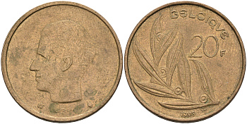 Бельгия 20 франков 1993 Belgique KM 159 никель бронза    4592-1223