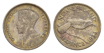 Новая Зеландия 6 пенсов 1933 Георг V (1910-1936) KM 2 серебро 4178-164
