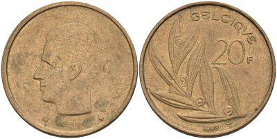 Бельгия 20 франков 1993 Belgique KM 159 никель бронза    4592-1223