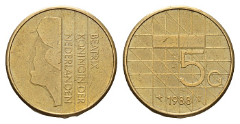 Нидерланды 5 гульденов 1988 Беатрикс (1980-2013) KM 210 никель плакированный бронзой 186-514