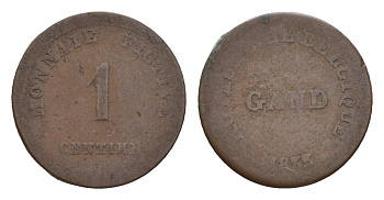 Бельгия, Гент 1 сантим 1833 жетон государственной тюрьмы KM 5 бронза 413-6633