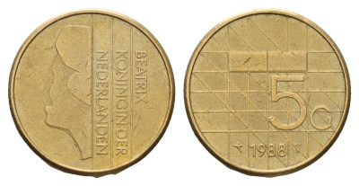 Нидерланды 5 гульденов 1988 Беатрикс (1980-2013) KM 210 никель плакированный бронзой 186-514