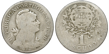 Португалия 1 эскудо 1928 KM 578 медно-никель 51-3715